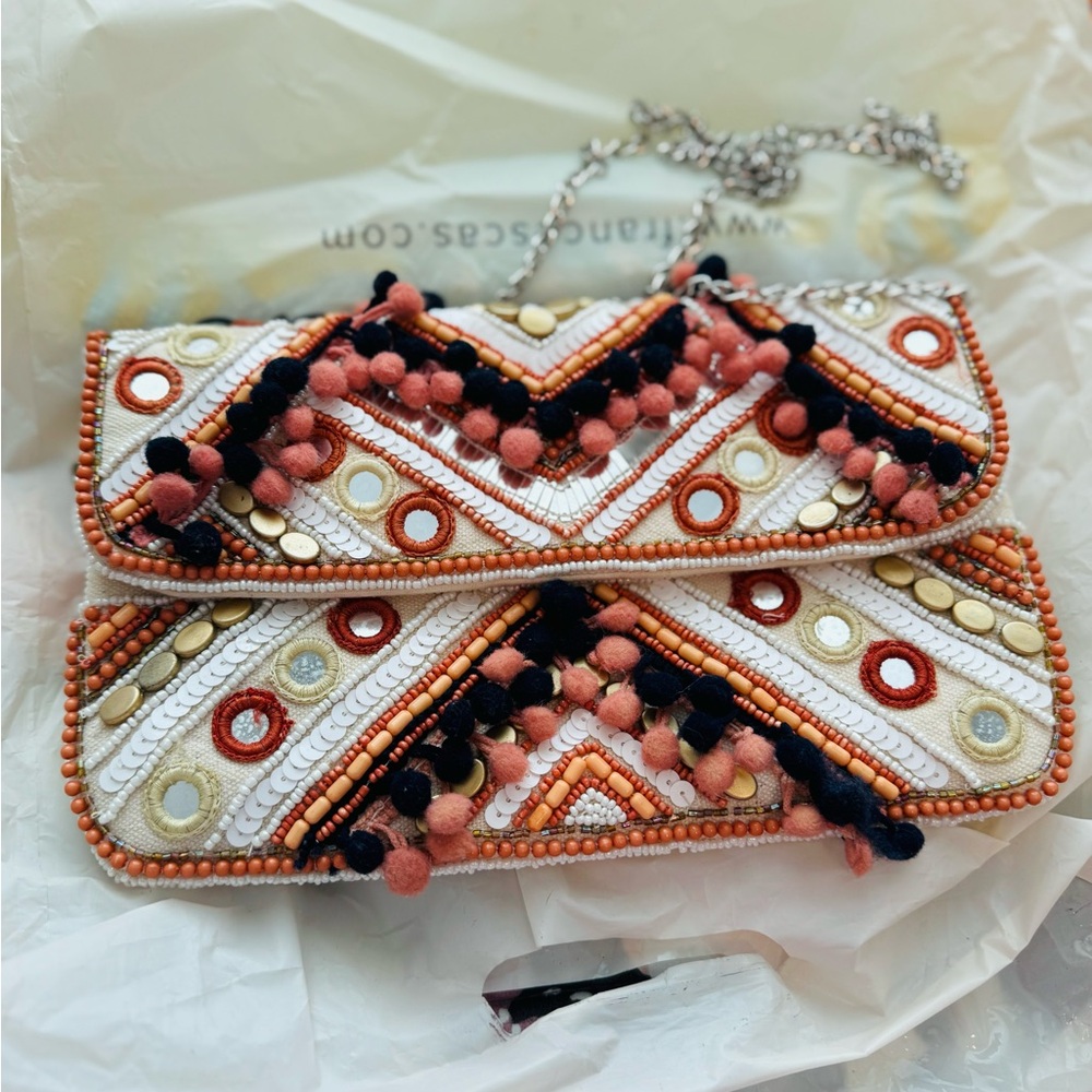 Embroidered Clutch with Chain Strap